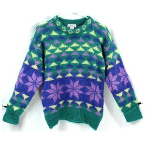 Vintage Gallagher Mohair Fair Isle Snowflake Geometric Crewneck Sweater 1980s M